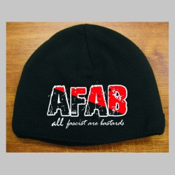 AFAB all fascist are bastards čierna pletená čiapka stredne hrubá vo vnútri naviac zateplená, univerzálna veľkosť, materiálové zloženie 100% akryl